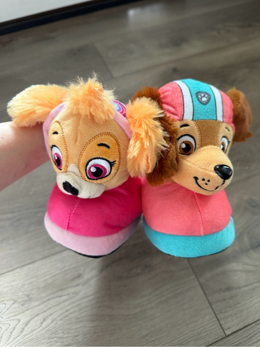 Paw Patrol Skye & Zuma Plush Slippers - Pink & Coral